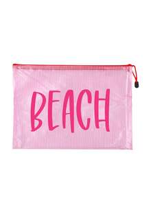 多色防水時尚網格海灘包，印有「Beach」字樣的化妝包，海灘主題。適用於乾濕物品，大容量透明化妝包，尼龍拉鍊盥洗包，輕巧，適合春夏收納，完美適用於游泳、海灘、潛水和夏季度假旅行，也適合學生返校。這款輕巧防曬收納包適合送給朋友、家人、好朋友、同學的禮物。生日、節日、派對、婚禮（伴娘）、母親節、教師節的完美禮物和紀念品 - 彩色 - 查看 14