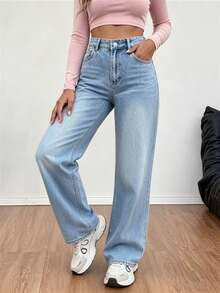 Quần Jeans Ống Thẳng Túi Giặt Thường Ngày Cho Nữ - Rửa nhẹ - Xem 6