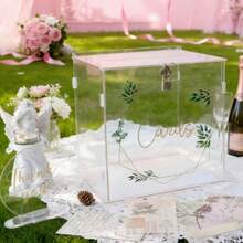 Transparent Acrylic Card Holder With Lock, Envelope/Wallet, Suitable For Wedding, Graduation, Birthday, Baby Shower, Party - Gold Floral Design Gift Card Organizer - Multicolor - View 9