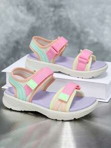 1 Pair Of Simple Color Flat Sandals Woven Hook And Loop Fastener Design Comfortable And Cool Unisex Suitable For Wearing In Summer - Pink - View 7