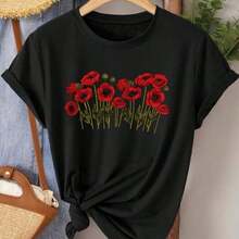 Camiseta unisex, de moda, casual y elegante de manga corta para mujer, con estampado de flores de amapola y cuello redondo, adecuada para primavera, verano y otoño. Moderna y versátil para uso diario, ir al trabajo, vacaciones y como top casual elegante de estilo retro. Disponible en tallas S-XXL. - Blanco - Ver 6