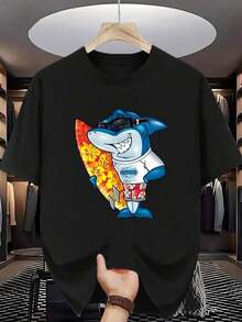 Fashionable Short-Sleeved Shirt For Men's Leisure Sports, 2D Printed Pattern, Stretchy And Comfortable, Suitable For Sports, Travel, Casual Daily Wear - Conventional Round Neck Version, Knitted Fabric, Patterned T-Shirt, Comfortable Shirt, Fashionable Printed Short-Sleeved Men's Shirt - 黑色 - 查看 11