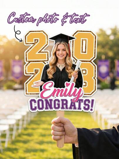 1pc Personalized Graduation Face Fan, Custom Photo Grad Party Fan, Name & Year Hand Fan Prop, Senior Celebration Decor, Graduation Gift Idea