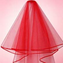 1pc Minimalist Double-Layer Satin Edged Solid Red Bridal Wedding Veil, Suitable For Wedding Wear, Also Can Be Used As Valentine's Day Accessory - View 5