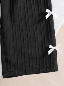 Baby Girls' Solid Color Spaghetti Strap Bowknot Ruffle Hem Top And Straight Leg Pants 2 Piece Outfit, Suitable For Daily Outings In Spring/Summer - Black - View 7