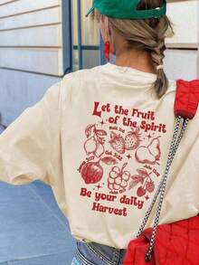 100% Algodón, Envío Gratis, Camiseta Holgada Retro Cristiana para Mujer, Camiseta Cómoda y Energética de Cuello Redondo con Estampado de Frutas y Versículo Bíblico "Fruto del Espíritu", Estilo Pastoral Viral de INS, Ropa Urbana, Adecuada para el Mercado de Agricultores, Brunch, Reuniones de Iglesia y Tareas Diarias, Ropa Casual de Verano 2026 - Ropa Linda, Conjuntos para Vacaciones en la Playa para Mujer, Conjuntos para Conciertos - Albaricoque - Ver 6