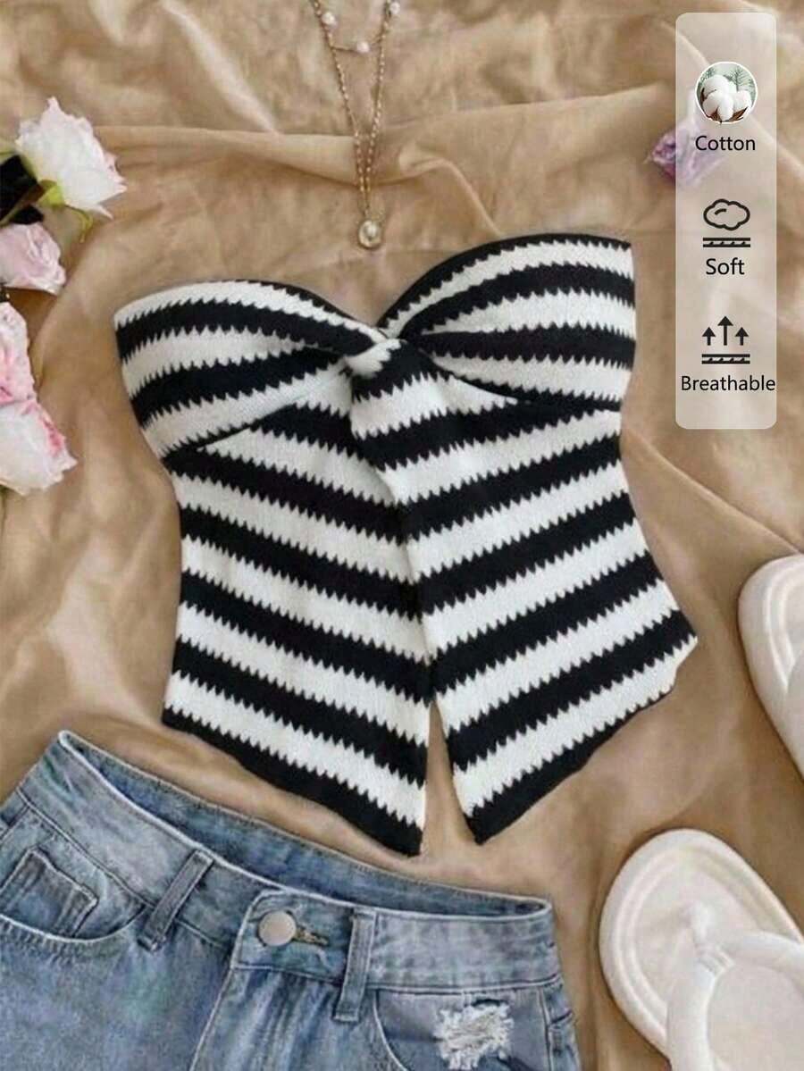 Casual And Sexy Bandeau Top In Textured Fabric With A Twisted Cut, Perfect For Vacation - 彩色 - 查看 1