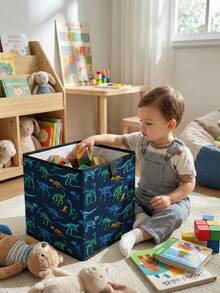 1pc Large Capacity Foldable Cartoon Dinosaur Print Open Storage Box, Durable Diaper & Toy Organizer Basket, Drawers Style Multi-Purpose Storage For Home, Dorm, Bedroom Under Bed - Multicolor - View 9