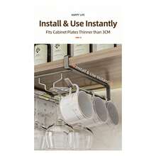 Wine Glass Rack - Under-Cabinet Hanging Stemware Organizer. A Drill-Free, Carbon Steel Storage Solution That Is Both Sturdy And Durable, Ideal For Use On Shelving Units, In Kitchens, Or As A Decorative Accent For Bar Areas. (Available In Black, Gray, And White). - Multicolor - View 5