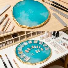 2pcs Resin Agate Gold Edged Nail Polish Color Mixing Palette, Nail Art Display Board - A - View 1