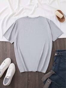 Women's Short-Sleeved Top With A Round Neck In Pure Cotton, Modern Printed Design, Cool And Breathable Fabric, Versatile Garment For Casual Looks, Everyday Occasions And Social Gatherings All Year Round - 淺灰色 - 查看 2