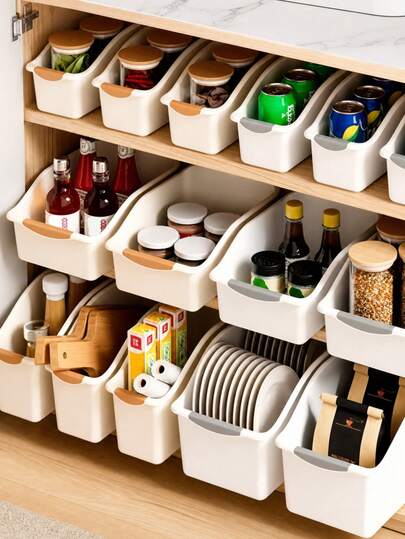 2 paquetes de contenedores organizadores de plástico enrollables, organizador alto para debajo del fregadero con asa para cocina, baño y despensa, organizador multiusos con ruedas para congelador, organizadores y almacenamiento de cocina