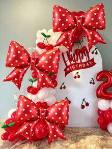 6pcs 38inch Red Bow Foil Balloon Set - White Heart Polka Dot Pattern, Perfect For Cherry Theme, Strawberry Theme, Birthday Party Decor, Princess/Queen Theme Party, Wedding Entrance Decor, Bachelorette Party, Valentine's Day, Bridal Wedding Decoration - Red - View 3