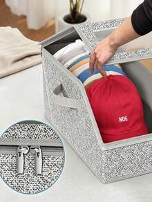 Extra Large Capacity Baseball Cap Storage Box, Dust-Proof Hat Storage Bin With Transparent Window, Sturdy And Foldable, Non-Woven Fabric TPU Outer Layer, Zipper Closure, Stackable Storage Bucket, Can Hold 12 To 20 Hats, Suitable For Closet Or Travel Use - Multicolor - View 5