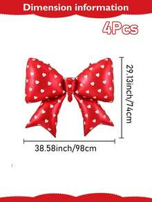 6pcs 38inch Red Bow Foil Balloon Set - White Heart Polka Dot Pattern, Perfect For Cherry Theme, Strawberry Theme, Birthday Party Decor, Princess/Queen Theme Party, Wedding Entrance Decor, Bachelorette Party, Valentine's Day, Bridal Wedding Decoration - Red - View 11