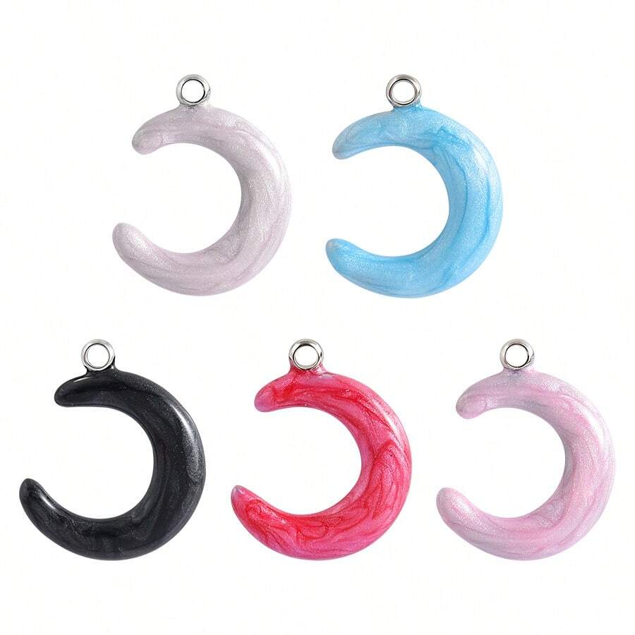 1pc/5pcs Minimalist Stainless Steel 304 Electroplated Durable Multi-Color Teardrop Moon Pendant, Suitable For Keychain, Bag Decor, DIY Jewelry Making Necklace Bracelet Earring Accessories - S3418 - View 1