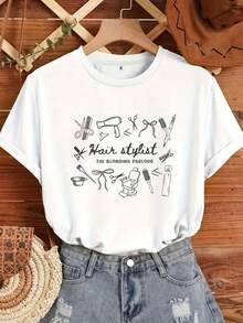 [Artículo Personalizado] Camiseta Personalizada para Estilista, Camiseta Personalizada con Nombre de Salón para Peluquero, Camiseta de Cosmetología, Regalo para Peluquero, Bonito Regalo para Estilista - Blanco - Ver 7
