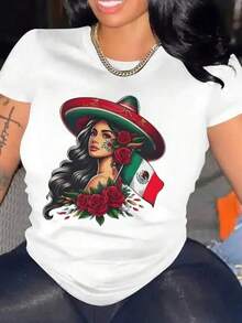 Playera camiseta basica estampada grafica dama mujer manga corta cuello redondo estampado viva mexico independencia dia del grito 16 de septiembre 15 mexicano mexicana sombrero bandera rosa rosas mariposa mariposas insecto colores flor flores floral gym gimnasio ejercicio aesthetic regular casual comoda fresca ligera suave moderna juvenil romantica bohemia salida casa diario dia playa calor primavera verano oficina versatil creativaRopa De Mujer / Ropa De Mujer De Uso Diario / Blusas, Camisas Y Camisetas De Mujer / Camisetas De Mujer Ropa Deportiva Basicos Mujer Short Playeras Para Hombre - Blanco - Ver 1