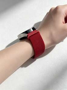 1件中性尼龍彈性智慧手錶錶帶，兼容18mm/20mm/22mm，適用Galaxy Watch 7/6/5/4 (40mm, 44mm)，易於佩戴，舒適透氣，兼容 Watch GT6/5/4/3/Pro (46mm)，適用於智慧手錶接口寬度18mm/20mm/22mm的錶帶配件 - 酒紅色 - 查看 3