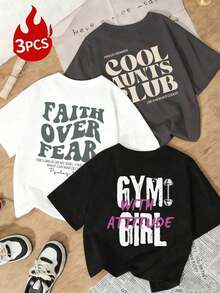 Choose 1 item from 3 colors Camiseta de manga corta holgada y cómoda para mujer con estampado de letras, suave y transpirable, versátil y de moda, adecuada para salidas de fin de semana, fiestas con temática vaquera, uso diario y festivales de música en verano - Negro - Ver 1