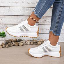 1双女士时尚休闲百搭轻便学生户外白色运动鞋，舒适厚底运动鞋，适合所有季节运动休闲穿着 - 灰色 - 查看 6