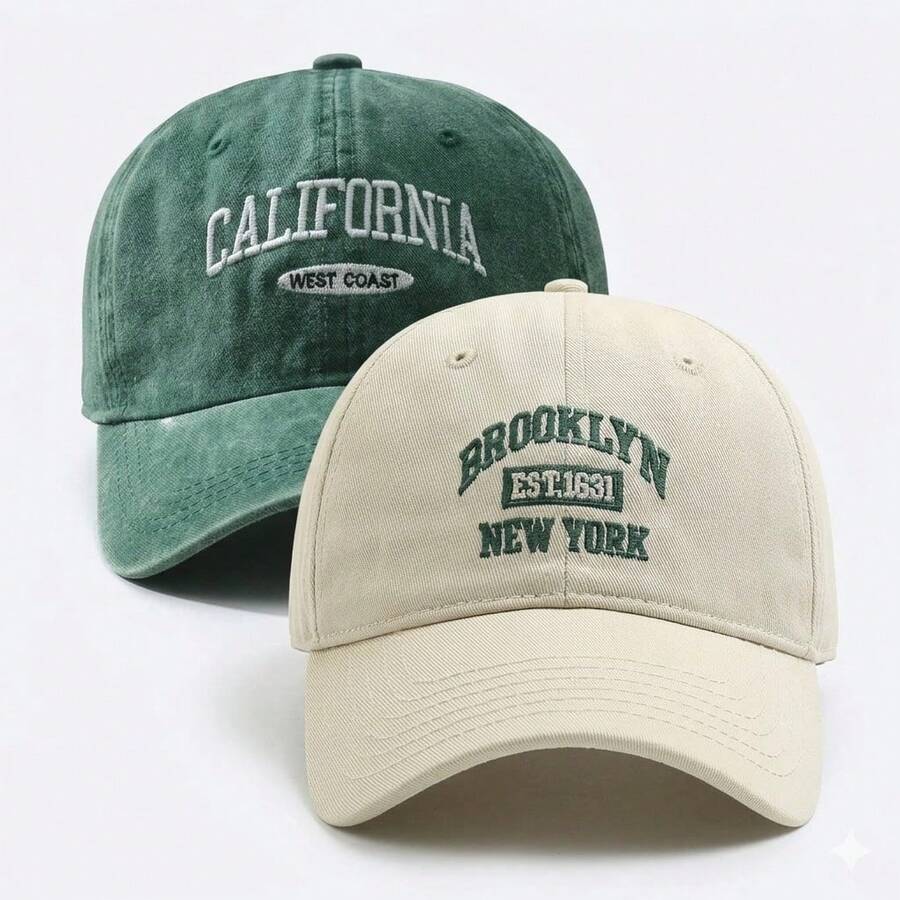 BONNY BOOM 2件裝中性戶外休閒時尚 CALIFORNIA 刺繡可調節棒球帽，百搭卡車帽，適合女性、男性、假期，送給家人與朋友的完美禮物