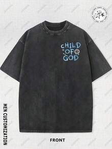 Camiseta vintage lavada, con diseño de graffiti de "Cara de Hijo de Dios", temática cristiana, el material representa la fe en Dios, corte holgado, tela suave - Camiseta unisex de algodón, manga corta, cuello redondo, estilo vintage urbano. - Negro - Ver 2