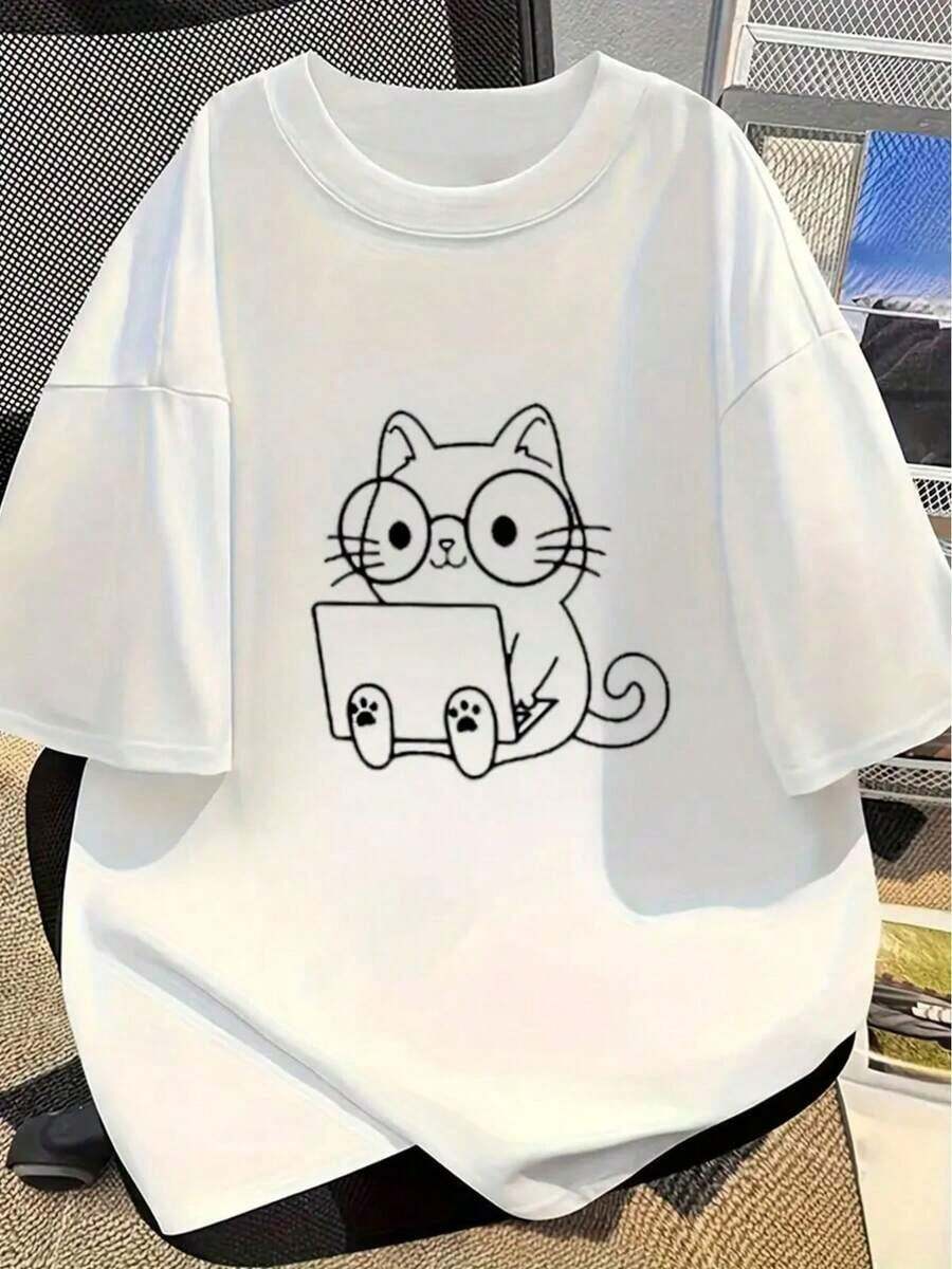 Fashionable Short-Sleeved Women's Leisure Sports Shirt, 2D Patterned, Stretchy And Comfortable, Suitable For Sports, Travel, And Casual Daily Wear - Conventional Round Neck Version, Knitted Fabric, Patterned T-Shirt, Comfortable Shirt, Fashionable Printed Women's Short-Sleeved Shirt - 白色 - 查看 1