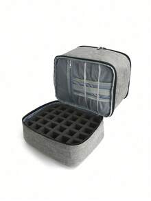 Double Layer Cosmetic Storage Box With Removable Nail Polish Organizer Liner, Large Capacity Makeup Storage Bag, Suitable For Travel, Vanity, Salon And Home Use - Grey - View 6