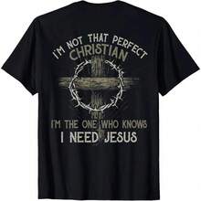 No soy ese cristiano perfecto, soy el que lo sabe - Camiseta gráfica casual de manga corta XWWZ - Negro - Ver 1
