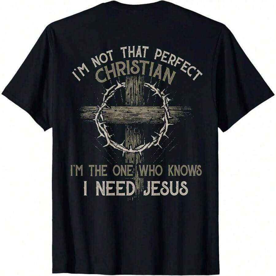 No soy ese cristiano perfecto, soy el que lo sabe - Camiseta gráfica casual de manga corta XWWZ - Negro - Ver 1