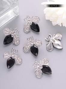 6PCS Bee Shaped Metal Buttons, Black Crystal & Rhinestone Embellished Sewing Buttons For Coats, Blouses, Jackets, 2 Colors (Gold/Silver) - 6pcs - View 15