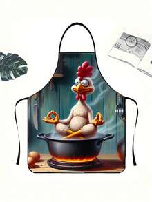 Creative Cartoon Chicken Apron (Suitable For Both Men And Women) Kitchen Apron, Fun Cooking Gift, Durable Polyester Fiber Material 100% Apron - 55*68cm - View 2