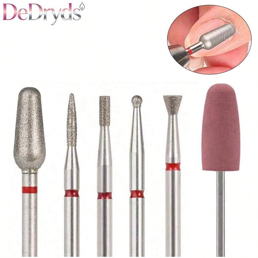 DeDryDS 6件組美甲鑽頭組，鑽石磨粒美甲锉，美甲磨頭，電動美甲工具，適用於去除壓克力和凝膠美甲，居家與沙龍使用