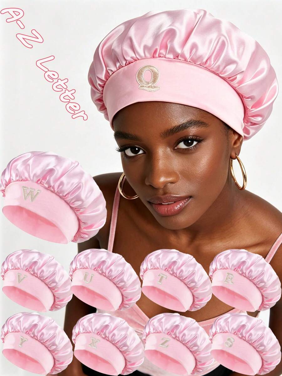 1 pieza Gorro de dormir de satén de alta gama con letra personalizada, rosa - Rosa - Ver 1