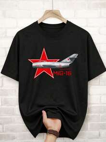Men's Short-Sleeved T-Shirt With Mig 15 Fighter Jet Star Design - Easy To Wear, Loose And Comfortable. - Back - View 12