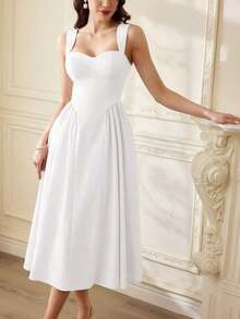 Vestido elegante vintage para mujer con bolsillos, vestido casual para té, fiesta, verano, vacaciones, vestido blanco de verano para mujer, vestido de fiesta, vestido formal con corsé, vestido de cumpleaños, vestido de invitada de boda, vestido de Pascua, vestido de primavera para mujer - Blanco - Ver 6