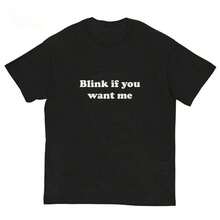Camiseta de Algodón 100% con Diseño Estampado Casual para Mujer, Camiseta "Blink If You Want Me" – Camiseta Divertida con Meme Y2K, Camiseta Gráfica de los 90, Tops de Verano 2026, Ropa de Uso Diario para Mujer - Negro - Ver 9