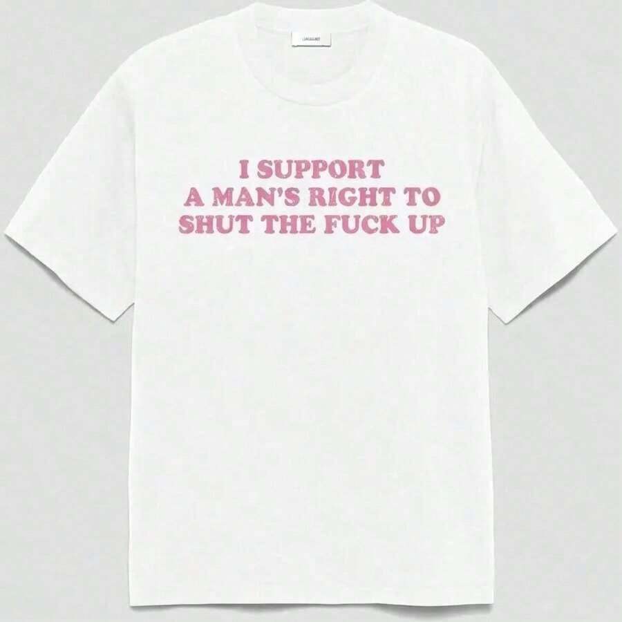 Men's Unisex 100% Cotton Casual Short Sleeve T-Shirt, Comfortable, With Graphic Print "I Support A Man's Right To Shut His Mouth" - 白色 - 查看 1