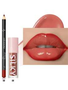 Pudaier 2-In-1 Lip Set: Nourishing Lip Liner Pencil And Lip Gloss | Waterproof & Long-Lasting, Shaping Lips, Universal Shades | Ideal Valentine's Day Gift - 09+08 - 查看 6
