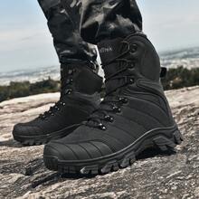 男士戶外工作靴 秋冬高筒短靴 登山靴 - 黑色 - 查看 2