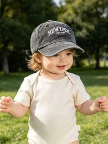 1pc Black NEW YORK EST 1625 Embroidered Baby Baseball Cap, Baby Summer Beach Baseball Cap, Unisex Toddler Summer Sun Protection Baseball Cap - Multicolor - View 6
