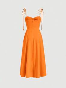 Vestido con abertura y lazo floral - Naranja - Ver 2