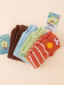 SpongeBob SquarePants 2/4 Pairs Random Color Funny Expression Pattern Casual Mid-Calf Socks, 3D Lip Striped Design Durable Breathable Campus Street Style Socks - Multicolor - View 4