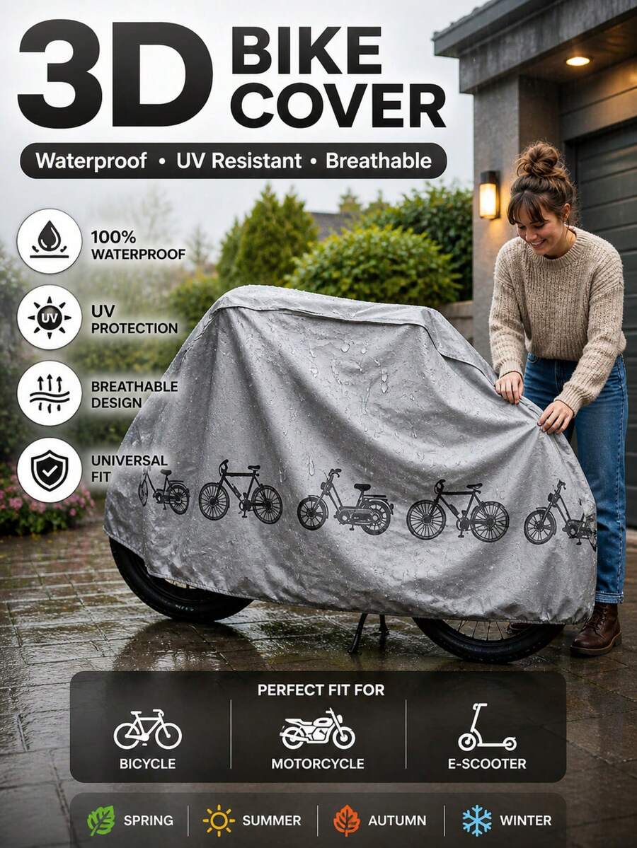 1/2pcs 3D Bicycle Cover - Waterproof PEVA Material, UV-Resistant And Breathable Design, Universal Fit For Motorcycle/Electric Scooter - Suitable For Outdoor Parking, Rain Protection, Long-Term Sun Protection - Motorcycle Rain Cover - Electric Scooter Accessory - Vehicle Protection Cover - Commuting Essential - All-Season Bicycle Shelter