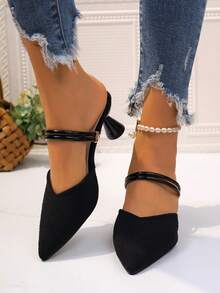 Sandalias de tacón alto con punta puntiaguda negras versátiles y de moda, suela blanda antideslizante con tacón cónico, correas ajustables, adecuadas para ocasiones casuales y formales - Negro - Ver 3