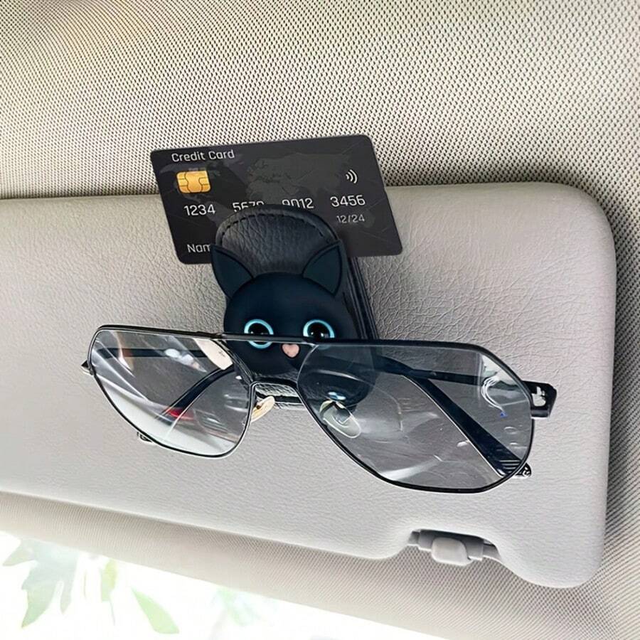 1 Cute 3D Cat Car Sun Visor Clip, Stylish Stylish Magnetic Glasses Strap, Women's Car Accessories, Car Decorations, Safety Magnetic Fixing Device, Stylish Car Glasses Clip - Sun Visor Glasses Clip - View 1