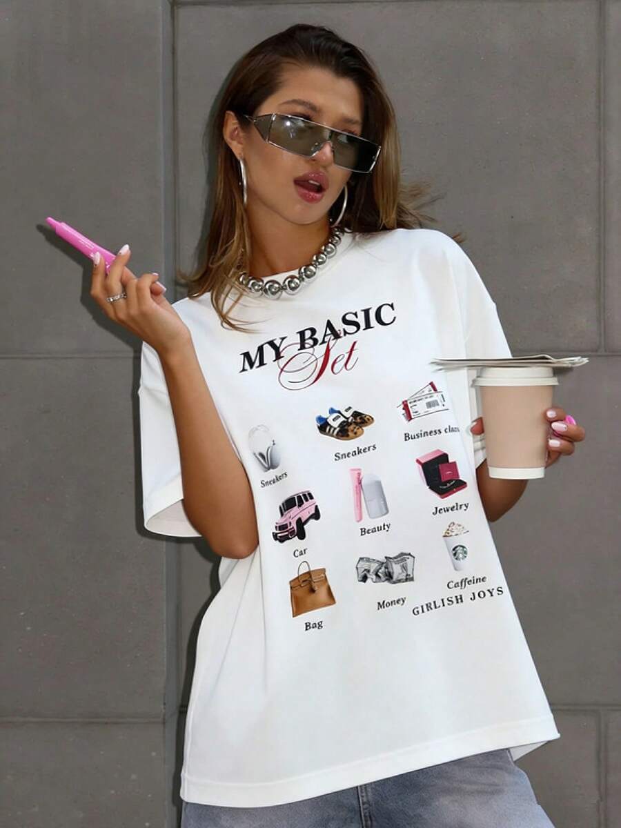 Camiseta de manga corta 100% algodón, de diseño exclusivo, moderno y elegante, estilo americano de gran tamaño. - Blanco - Ver 1