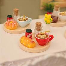 5pcs/Set Mainan Makanan Miniatur, Model Teh Sore, Kopi, dan Roti, Aksesoris Rumah Boneka, Dekorasi Fotografi, Ornamen Meja - MultiWarna - View 4