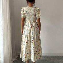 Elenzya Elegant Floral Print Ruched Waist Layered Splice Dress For Women, Suitable For Vacation - Multicolor - Ver 3